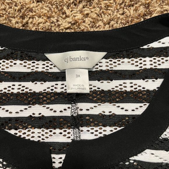 CJ Banks Blue White Striped Pullover V Neck 3/4 Button Short Sleeve Size 3X - Picture 3 of 10